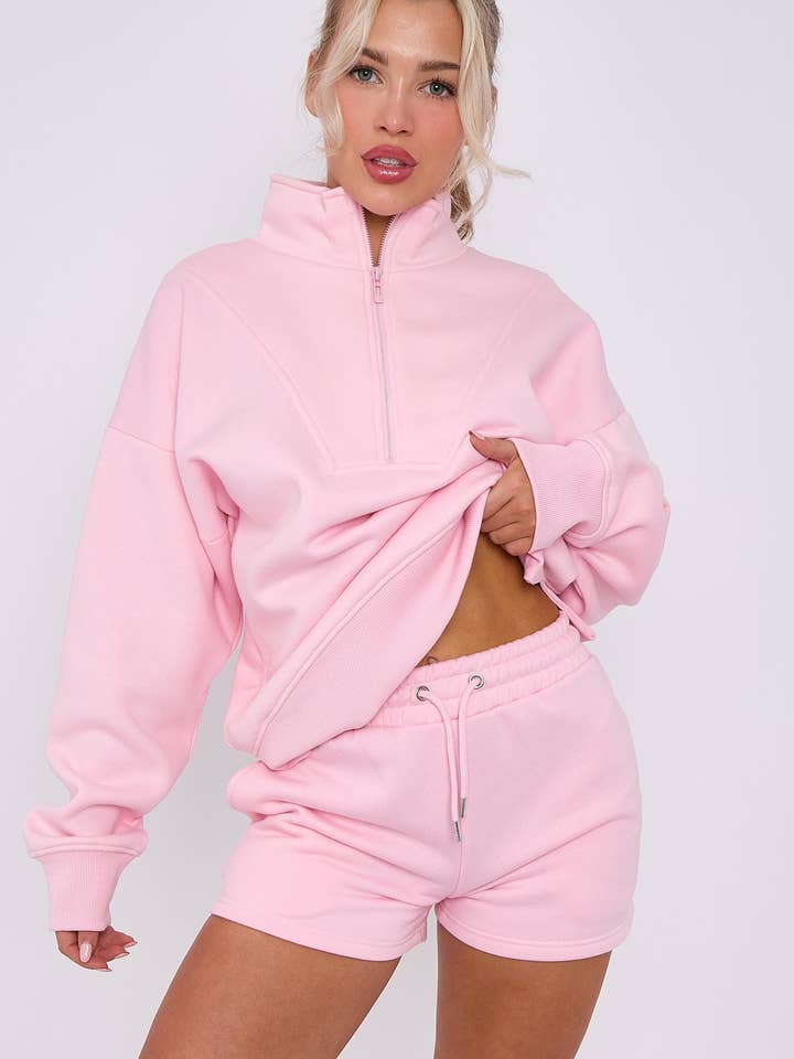 AX Labels - Wholesale Lounge Set - Women's - 1/2 Zip Top & Shorts Fleece Co-ord17