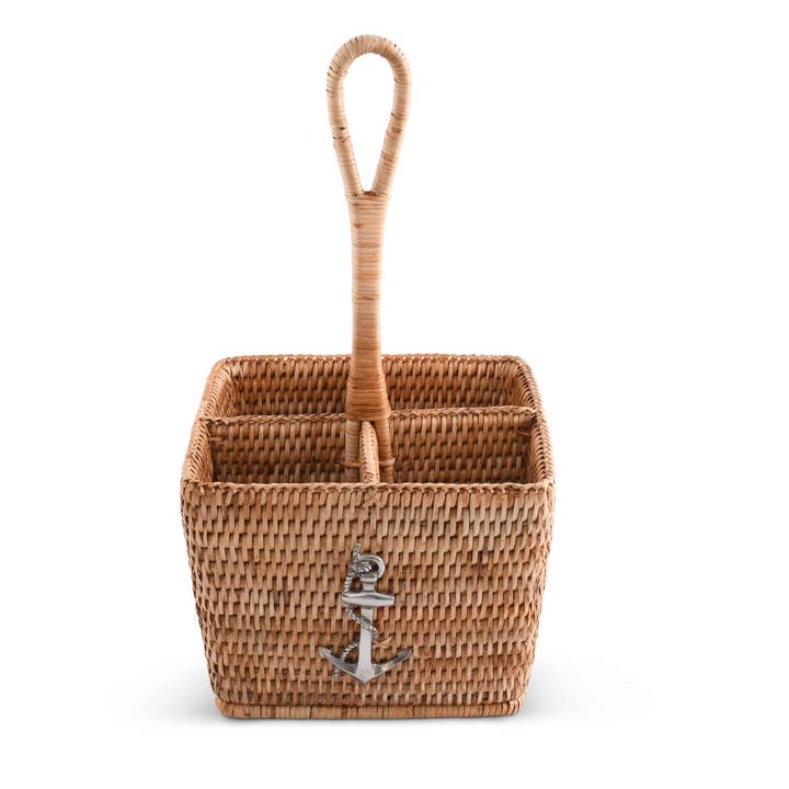 Vagabond House - Wholesale Flatware Caddy - Anchor Hand Woven Wicker Rattan Flatware Caddy