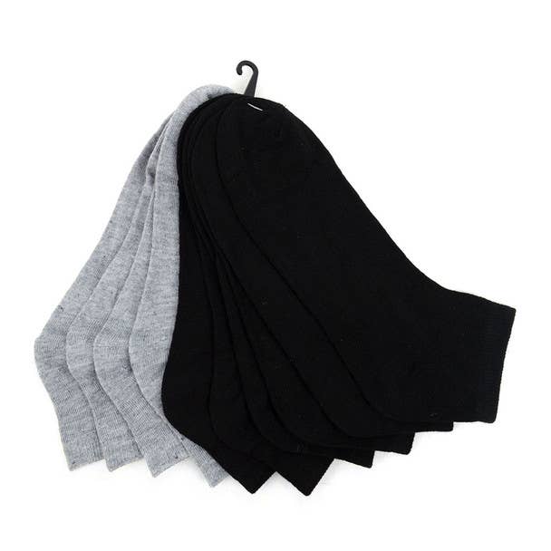 Selini New York - Wholesale Socks - Men's - 5 Pairs Men's Quarter Cut Black & Gray Socks Pack1