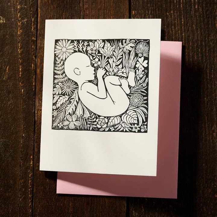 Anomal Press - Wholesale Baby Card - Bloom new baby linocut relief print card1