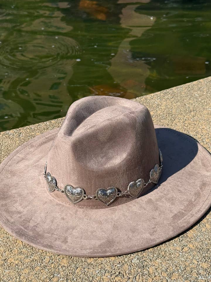 Heartbeat Suede Wide Brim Fedora Hat - Vegan Suede, Adjustable Straps, 10cm Brim, 12cm Height, Unisex Fashion Accessory for wholesale by Accessorizmee