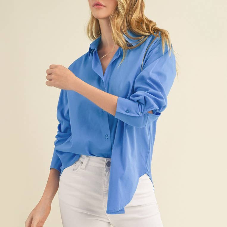 FREEZIA - Wholesale Button Down Shirt - Women's - 4th of july BUTTON DOWN COLLAR WHITE SHIRT-F7491815