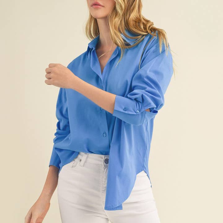 FREEZIA - Wholesale Button Down Shirt - Women's - 4th of july BUTTON DOWN COLLAR WHITE SHIRT-F7491815