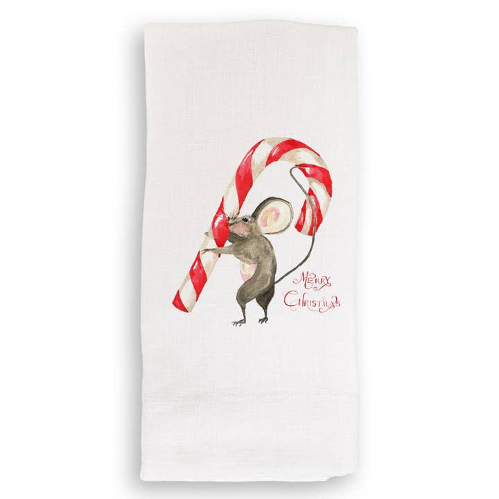 French Graffiti - Wholesale Tea Towel - Mouse with Candy Cane2
