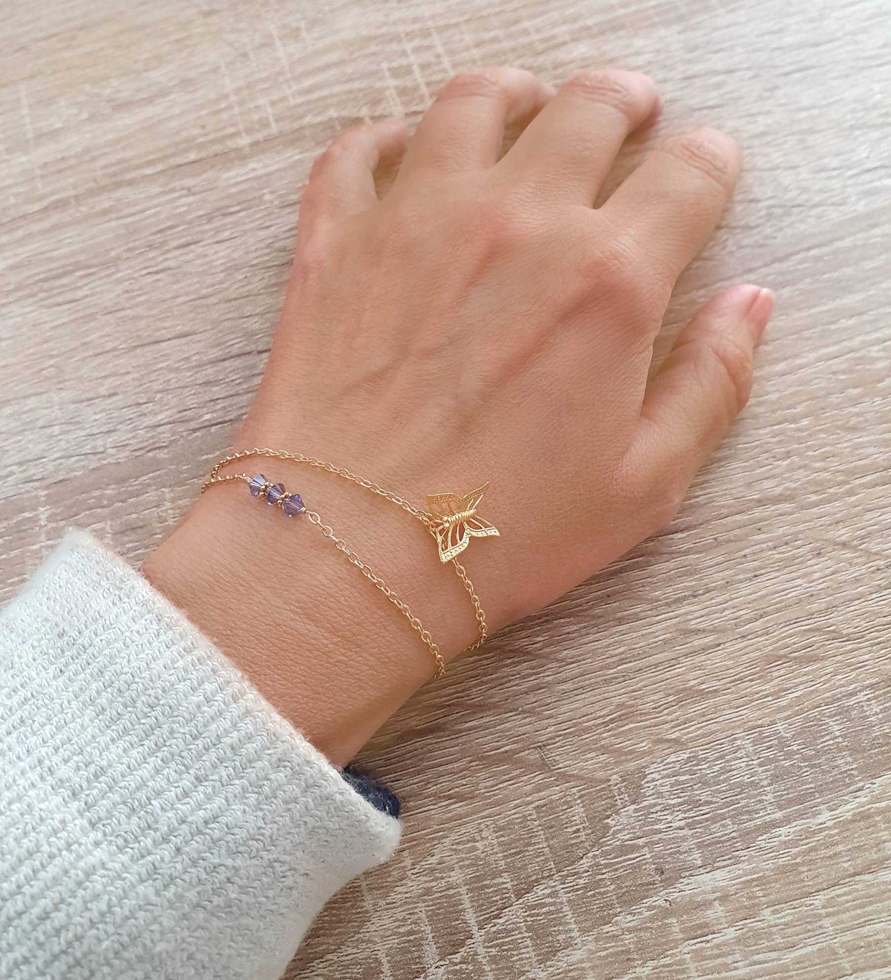 DIGE DESIGNS - Wholesale Charm/Dangle Bracelet - 18K gold plated butterfly and Tanzanite crystal necklace3