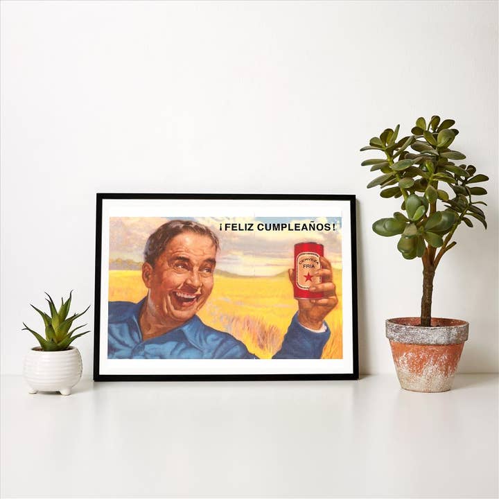 Found Image Press - Venta al por mayor Ilustración - Impresión de Arte HB-340 Feliz Cumpleaños, Hombre con Cerveza1
