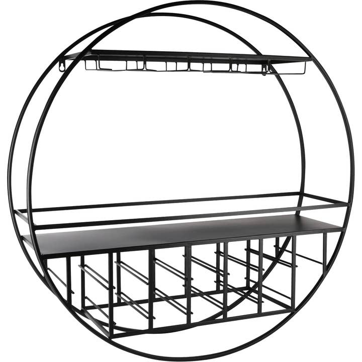 Wandregal für Wein, rund, schwarz, Metall, 80x23x80cm für den Großhandel von Dekoratief