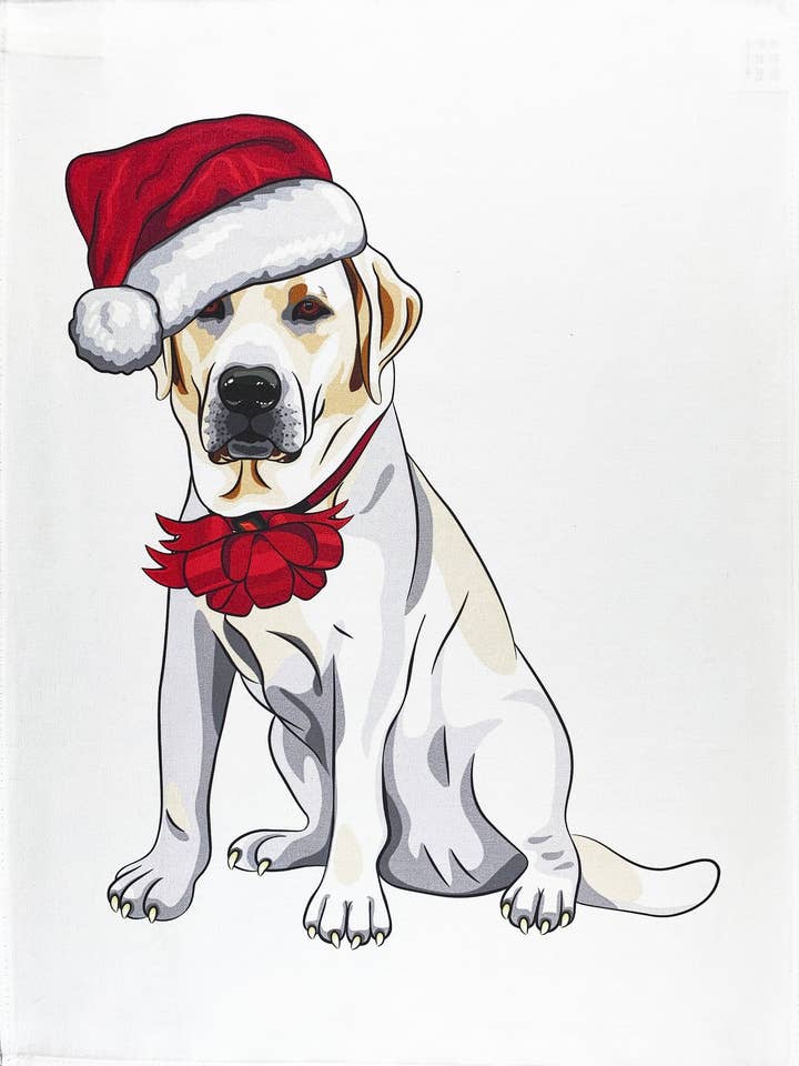 The Christmas Labrador - Grand torchon en coton pour la vente par Half a Donkey