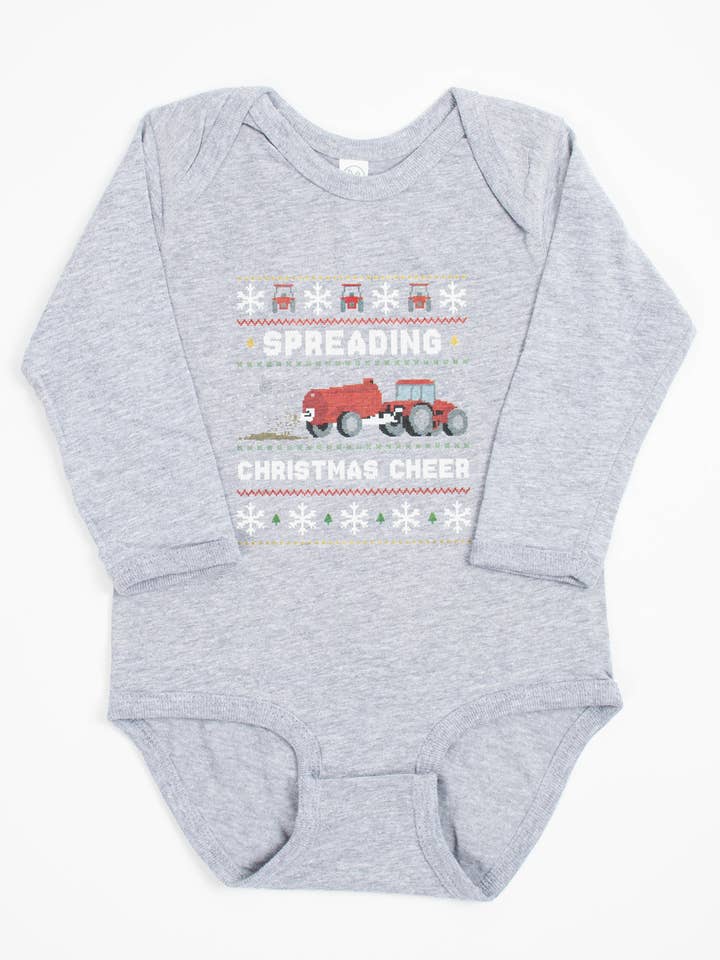 Grenouillère bébé 'Diffuser la joie de Noël' Tracteur rouge pour la vente par American Farm Company