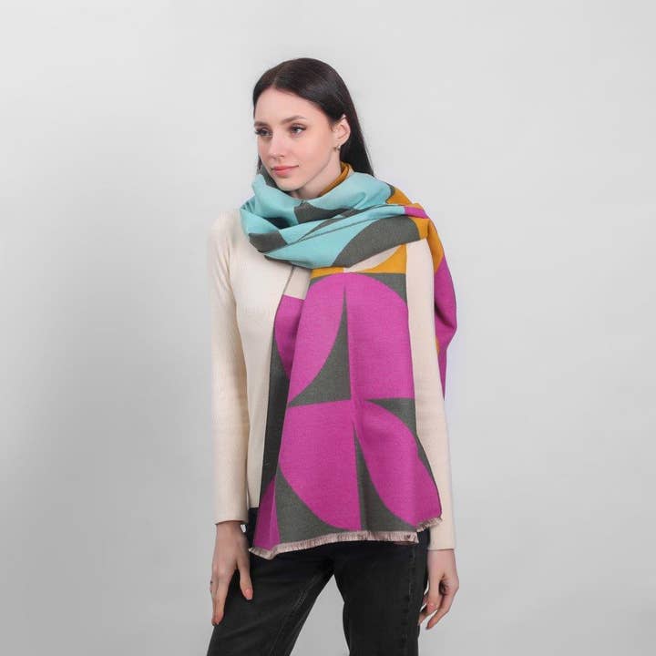 Celtic Ore Crafts - Wholesale Scarf - Women's - IRS-035B Cubic Mixed Colour Scarf 190 x70cm Teal/Mustard