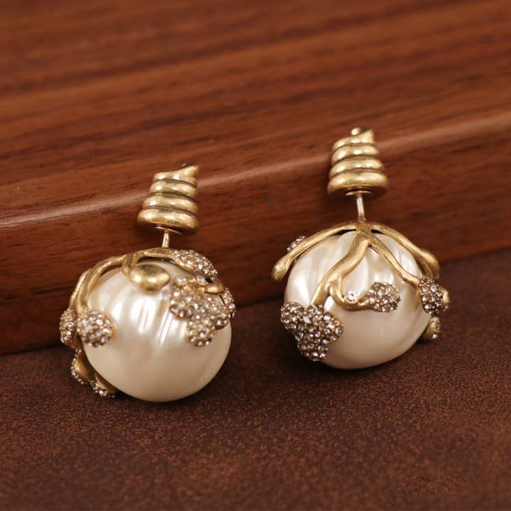 Elegant Natural Baroque Pearl Earrings with Gold Vines for wholesale by GirlyPirateCo