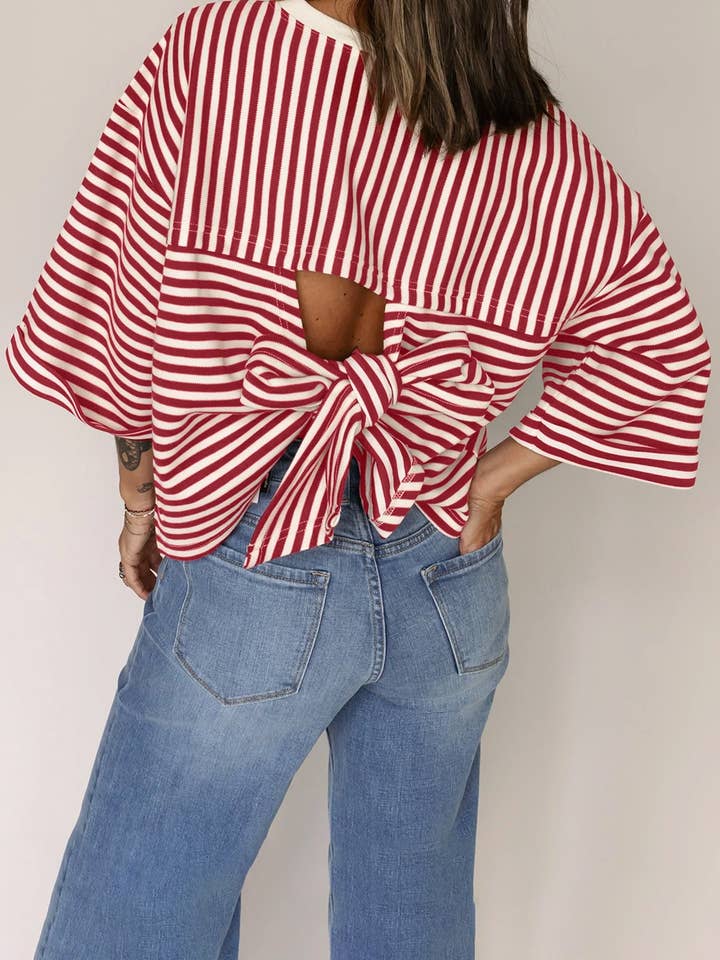 Stripe Bowknot Cutout Ba Stripe Bowknot Cutout Back Drop Sh for wholesale by Umorger