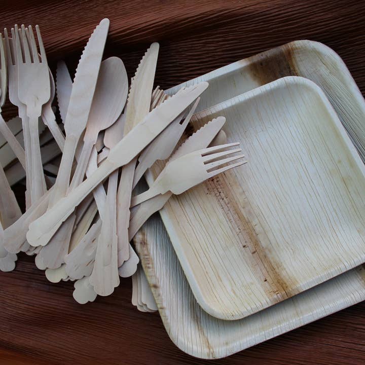 Eco Elegant Table Ware - Venta al por mayor Platos desechables - Plato de bambú, 50 unidades, 10 pulgadas, cuadrado, 150 piezas, cubiertos desechables