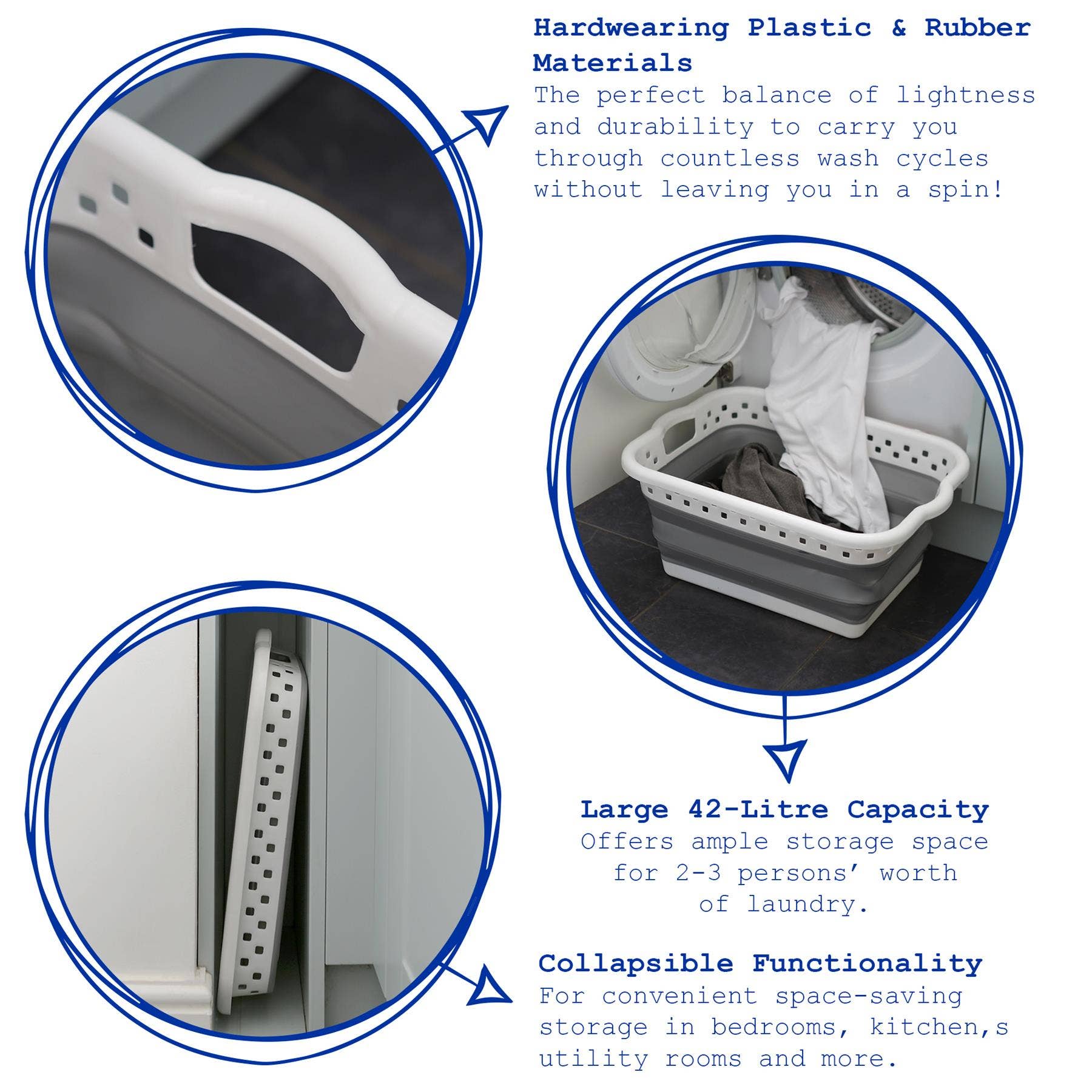 Rinkit Ltd - Vendita all'ingrosso Cesti della biancheria - Cesto per biancheria pieghevole 42L - Bianco/Grigio4