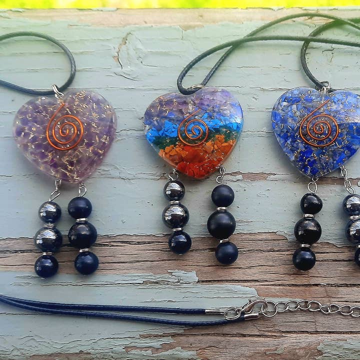 Orgone Heart Empath Protection EMF 5G Protection Healing Energy Necklace Pendant: Shungite Hematite Black Tourmaline for wholesale by Secret Synergy Stones