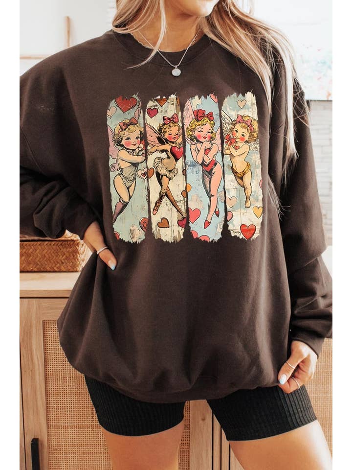 COLORBEAR - Wholesale T-Shirt (Graphic) - Unisex - Retro Cupid Graphic Fleece Sweatshirt10