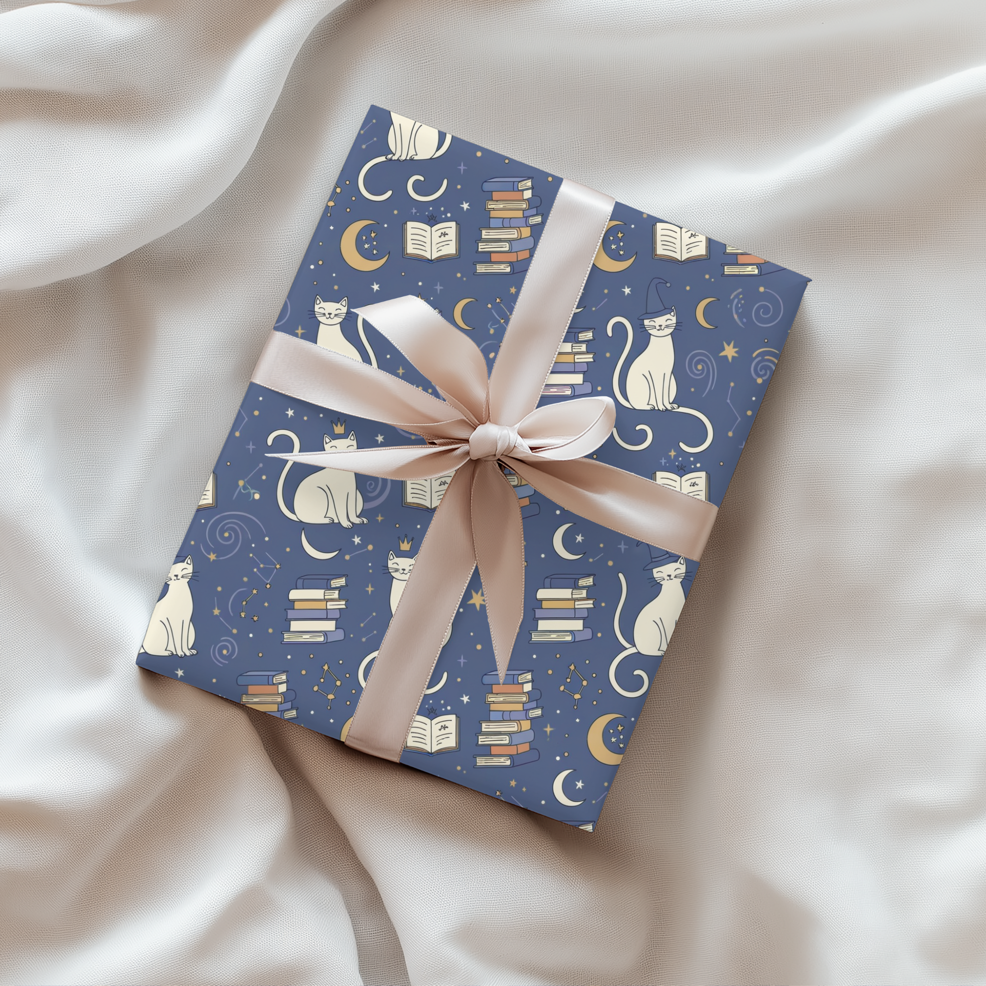 Lokipawz - Wholesale Flat Wrap - Purrfectly Bookish – Celestial Cat & Cozy Library Wrapping Paper10