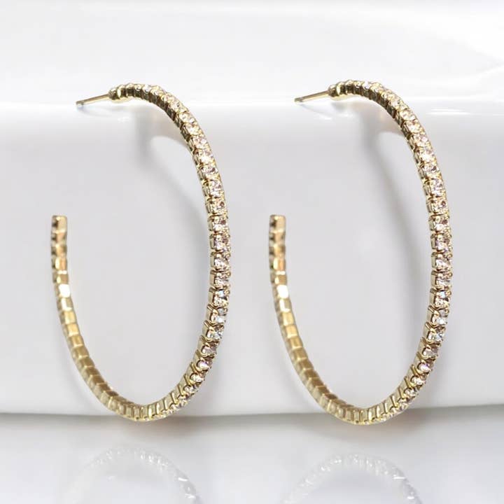 Sugar Bean Jewelry - Wholesale Hoop Earrings - Gold Crystal Hoop Earrings – Classic Bestseller (40mm)