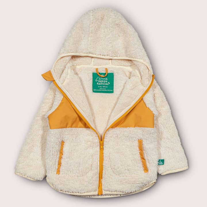 Cream Hooded Zip Up Recycled Fleece Jacket for wholesale on Faire