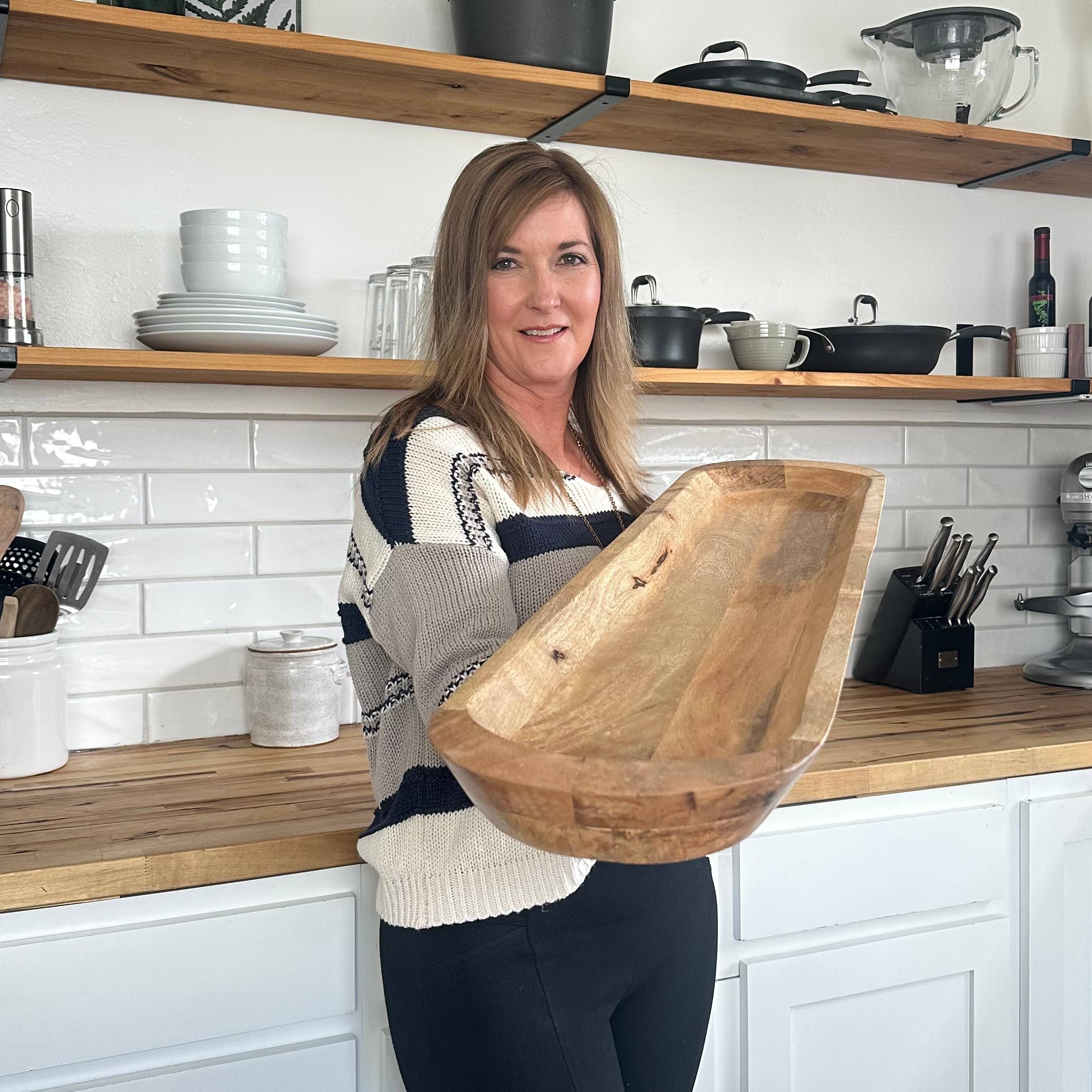 My Grounded Living - Vente Assiettes/plats/bols de décoration - Bol à pâte en bois de manguier sculpté à la main | Centre de table 40x94