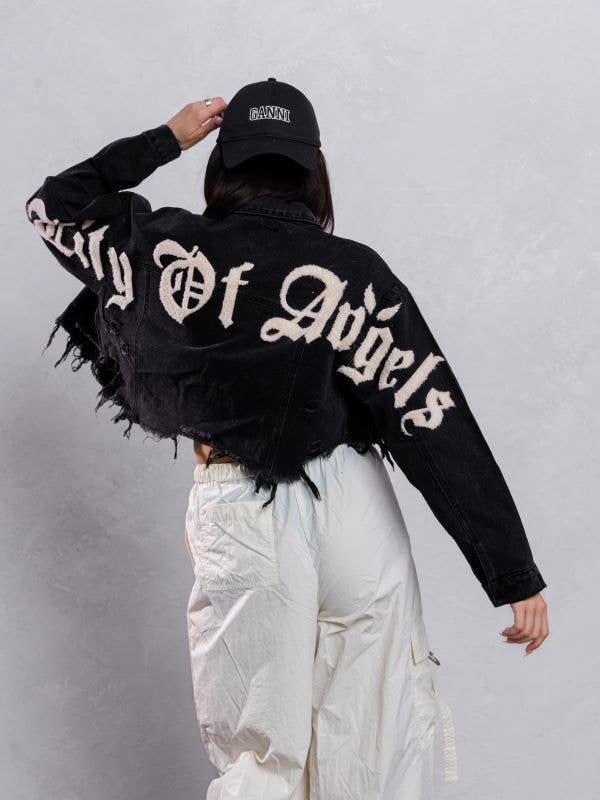 Trio Urban - Vente Veste en jean – femme - Veste en jean court à imprimé crème City of Angels7