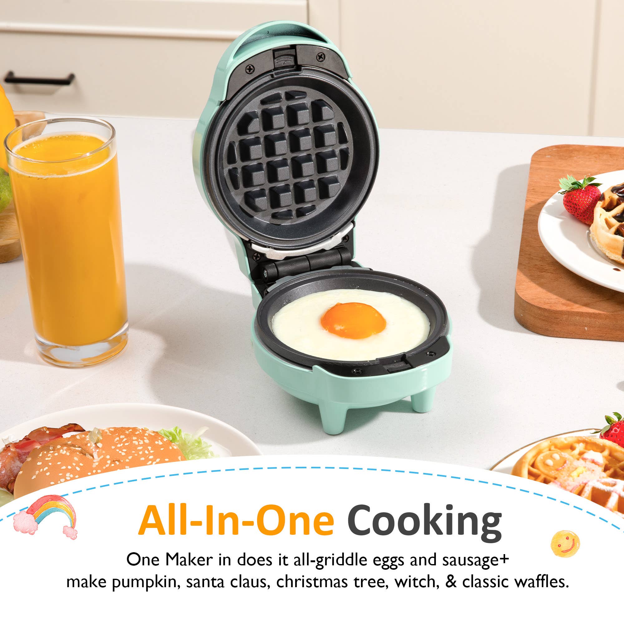 Heynemo - Wholesale Kitchen Appliance - 4" Mini Waffle Maker, 6 in 1 Waffle Iron with 6PC Plates Set4