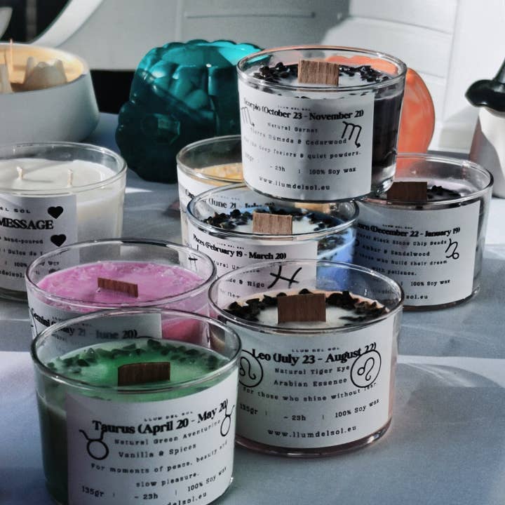 Zodiac Crystal Soy Lyskollektion – Håndlavet med Naturlige Sten for engroshandel hos Llum del Sol