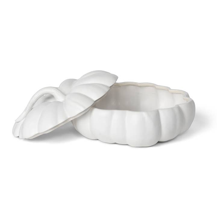 Park Hill Collection - Wholesale Decorative Plate/Dish/Bowl - Matte White Lidded Ceramic Pumpkin Bowl, Large
