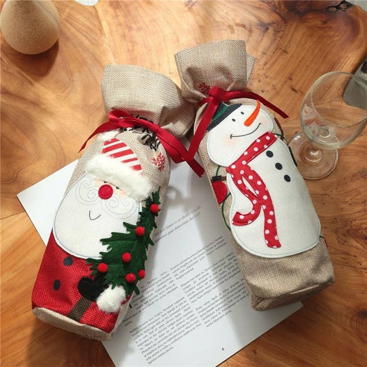 Ekartini - Wholesale Wine gift bag - Linen Santa Snowman Wine Bottle Cover Christmas Decoration7