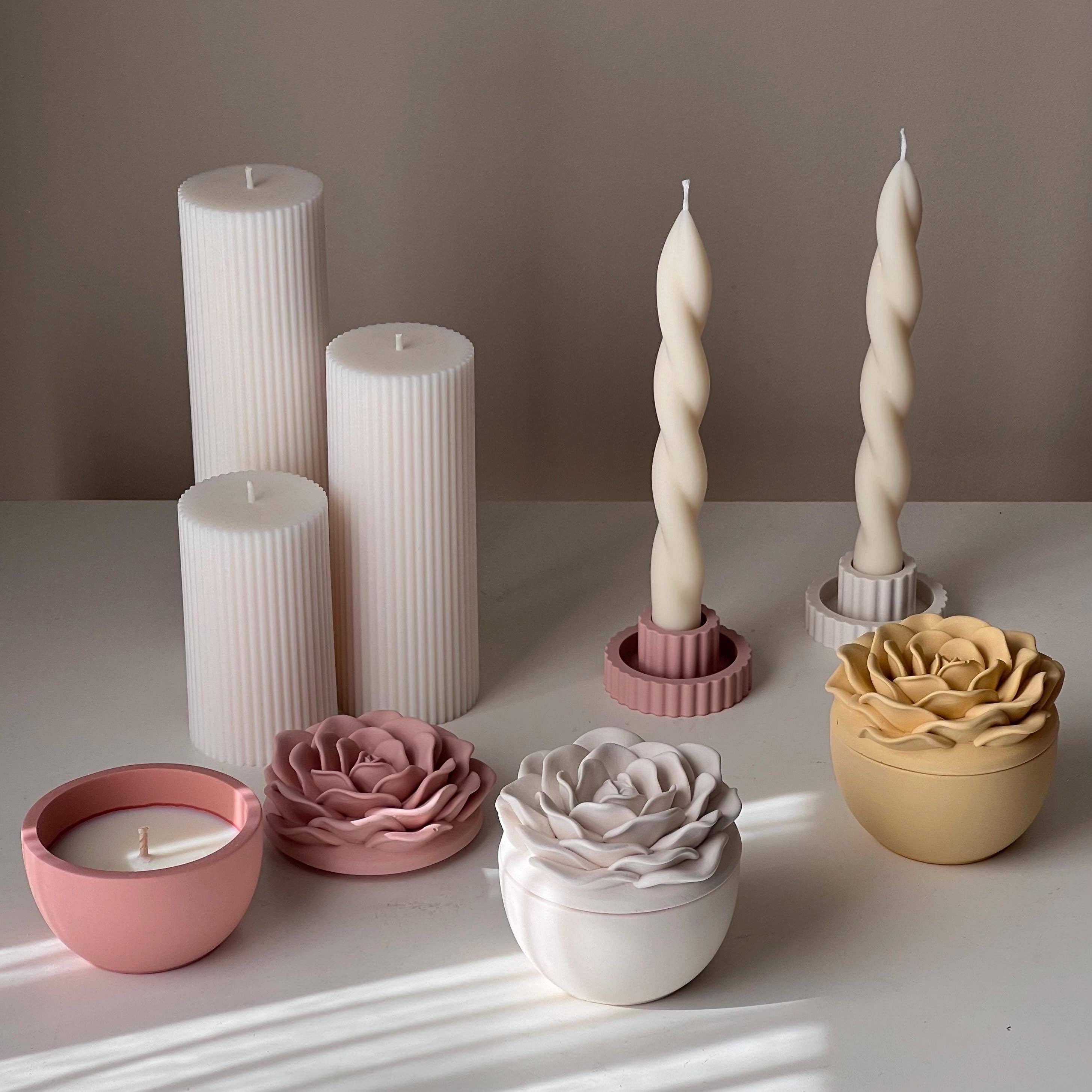 Estelle Studio - Wholesale Jar/Filled Candle - Rose Soy Wax Candle in Jesmonite Jar: Handmade Scented Candle4