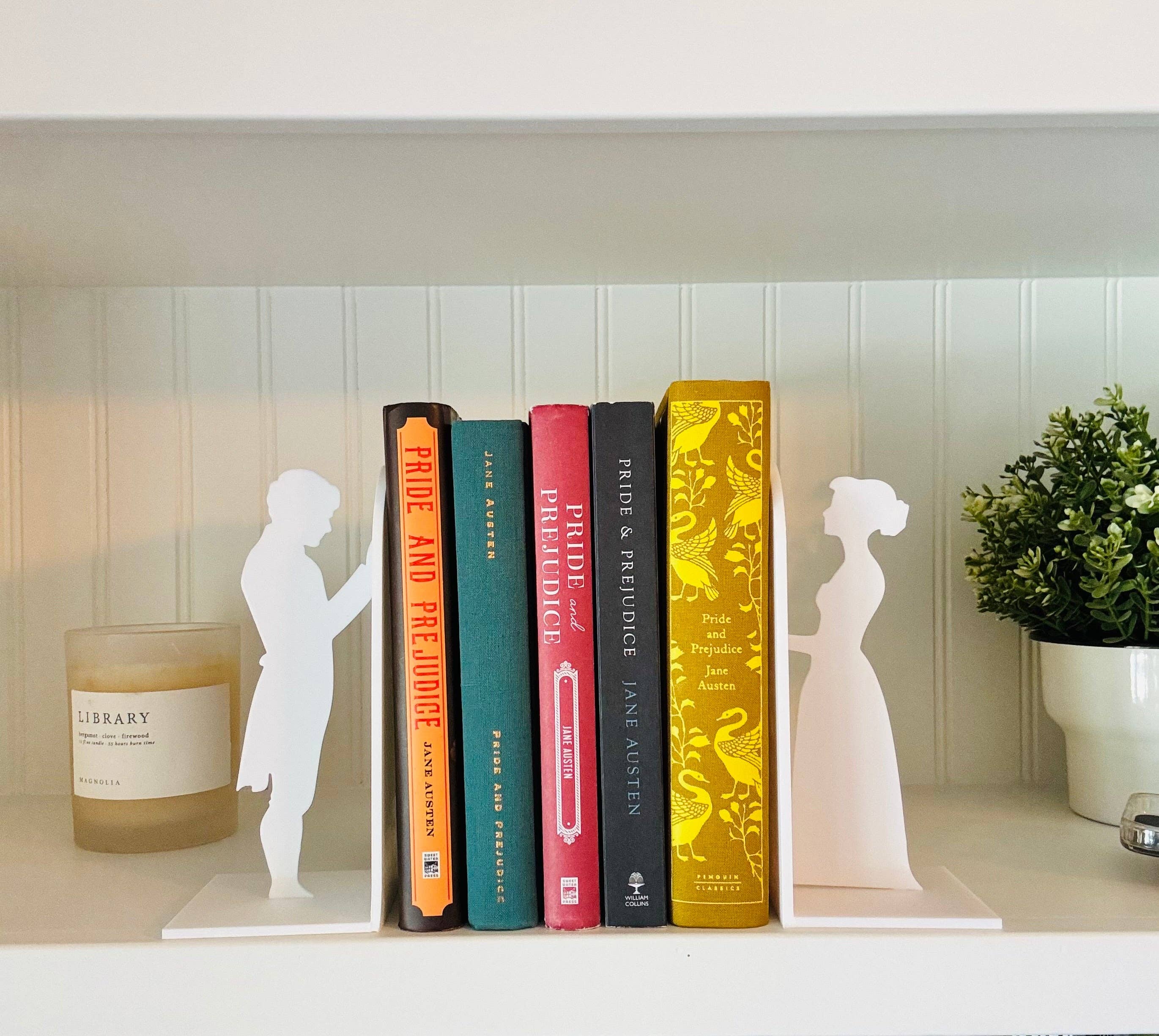 Modern Home Decorations - Wholesale Bookend - Pride and Prejudice Bookends | Literary Decor | Book Lover Gift | Regency Style Bookends | Elizabeth and Darcy Silhouette Bookends |BookNook15