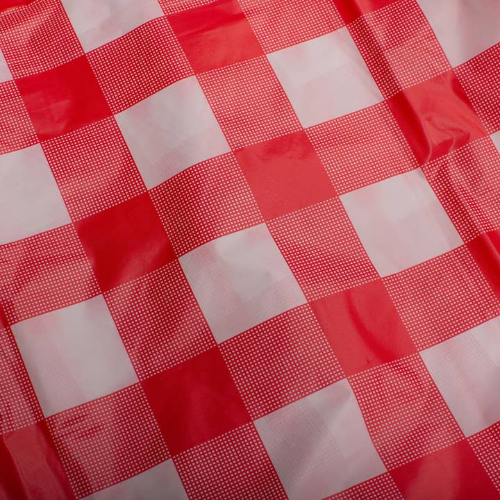 Red gingham 54 in. x 108 in. Rectangle Plastic table cover for wholesale on Faire