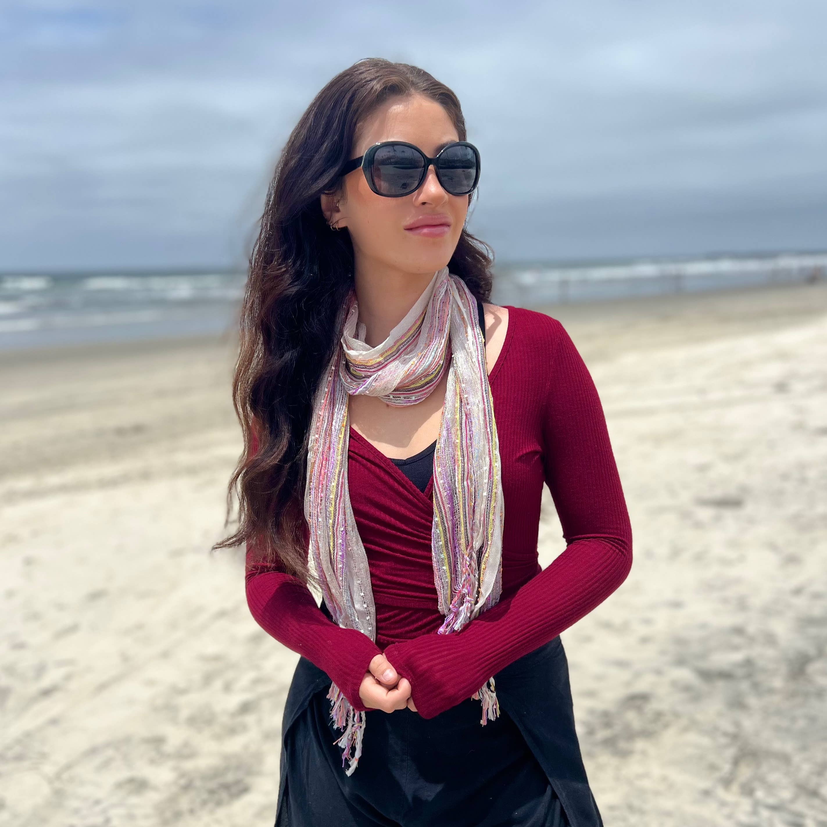 Humble Hilo – wholesale Scarf – Women's – Humble Hilo Multicolored Thread Artisan Scarf56