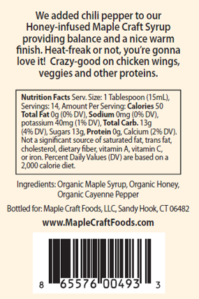 Maple Craft Foods - Wholesale Maple Syrup - Hot Honey-Infused Bourbon Barrel Aged Maple Craft Syrup2