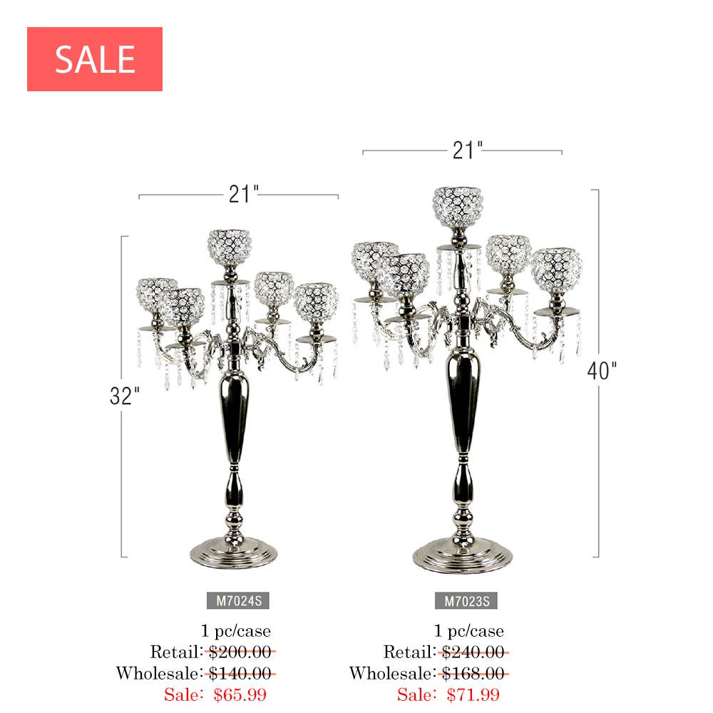 Silber VERKAUF | 5-armiger Kristall-Kerzenhalter, Silber für den Großhandel auf Faire0