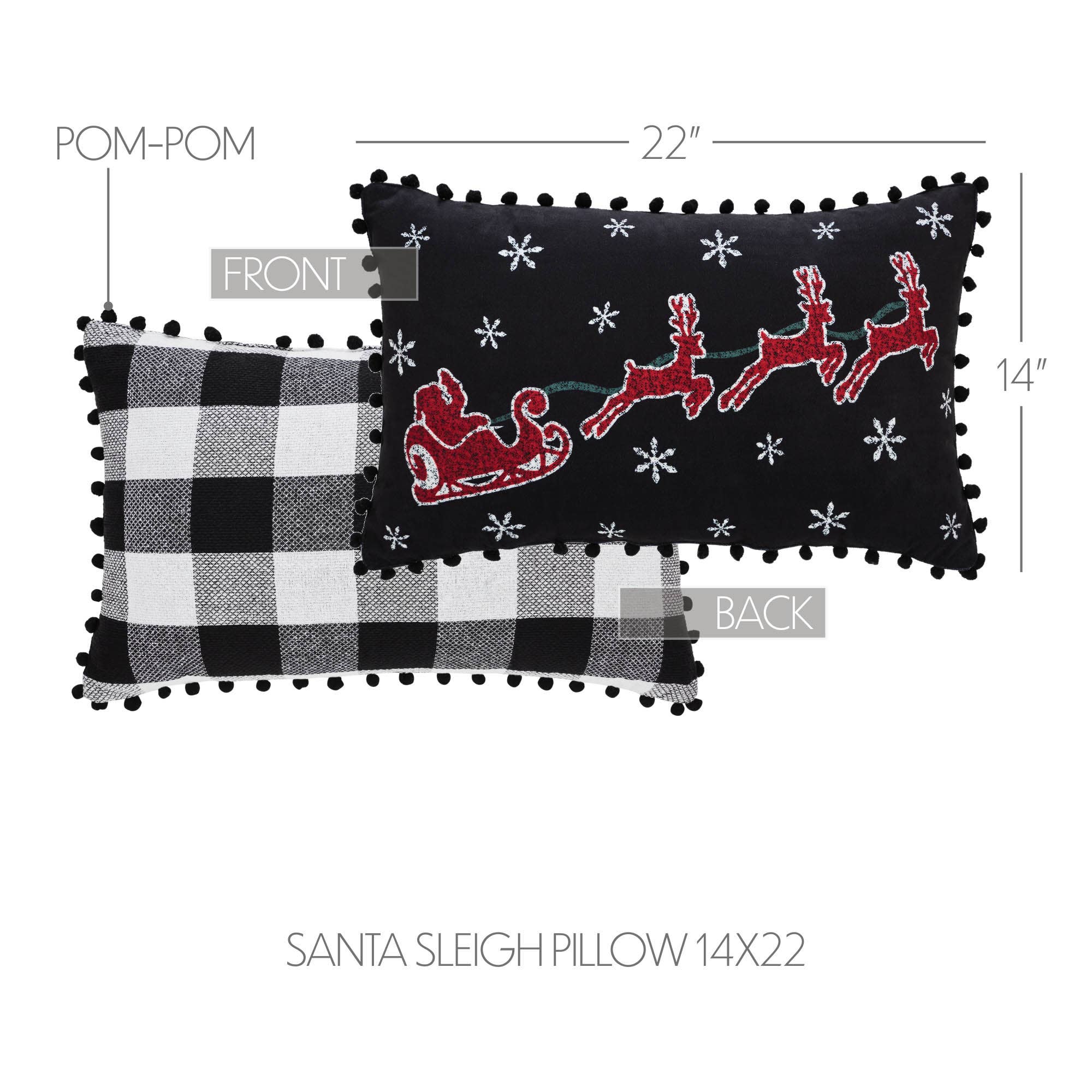VHC Brands - Wholesale Throw/Decorative Pillow - Annie Black Check Santa Sleigh Pillow 14x223