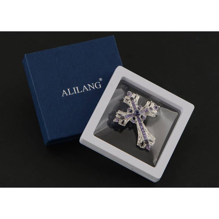 AK Brand - Vendita all'ingrosso Spille - Spilla a forma di croce religiosa argentata con strass40