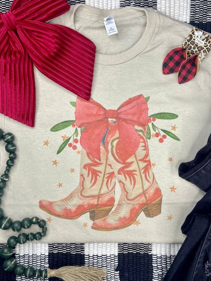 Festive Boots and Bow (Gildan t-Shirt) for wholesale by 1/2 Penny Wholesale