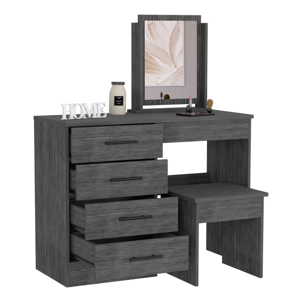 TUHOME FURNITURE - Wholesale Vanity Mirror - Kaia Makeup Dressing Table, Four Drawers, One Mirror, Stool3
