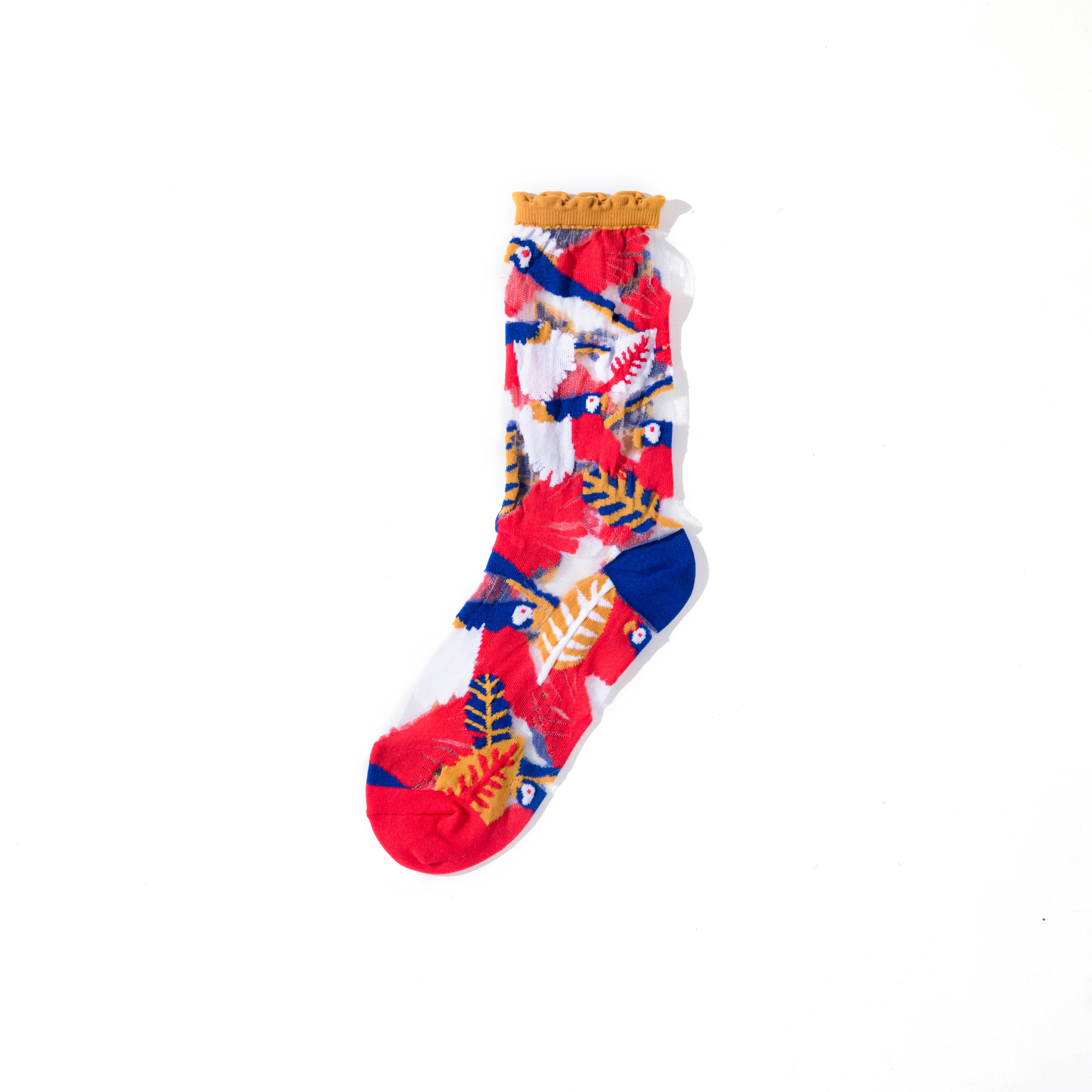 PAPERSELF - Wholesale Socks - Women's - Parrot Sheer Socks - Yellow Cuff1