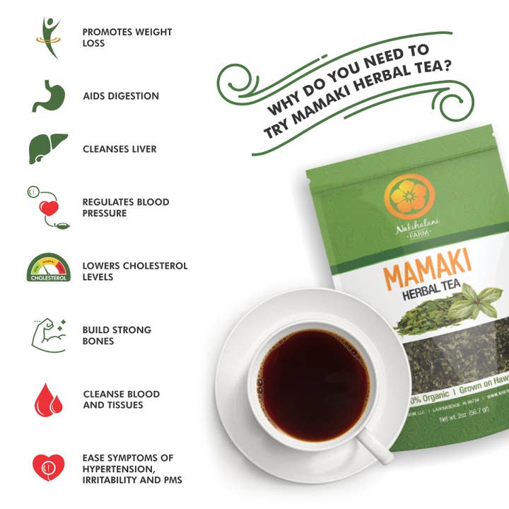 Nakihalani Farm - Wholesale Health/Detox Tea - Mamaki Tea - Hawaiian Organic Caffeine Free 2oz