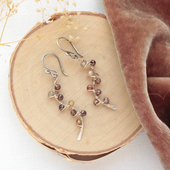 Sarah DeAngelo - Wholesale Dangle Earrings - Brown Zircon Wrapped Mixed Metal Vine Earrings