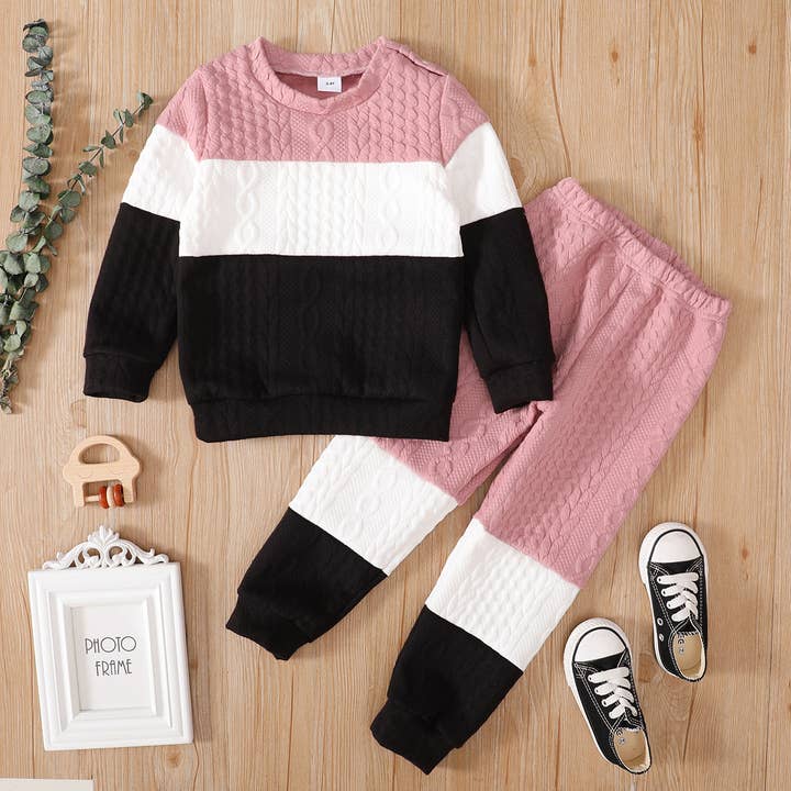 2-pcs Toddler Girl/Boy Cable Knit Sweatshirt and Pants Set for wholesale by PatPat