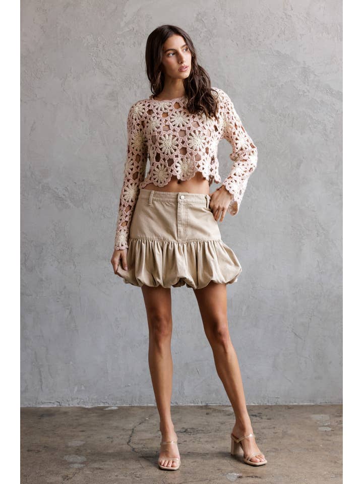 STORIA - Wholesale Knit Sweater - Women's - JT4104-1-CROCHET FLOWER LONG SLEEVE CROP TOP13