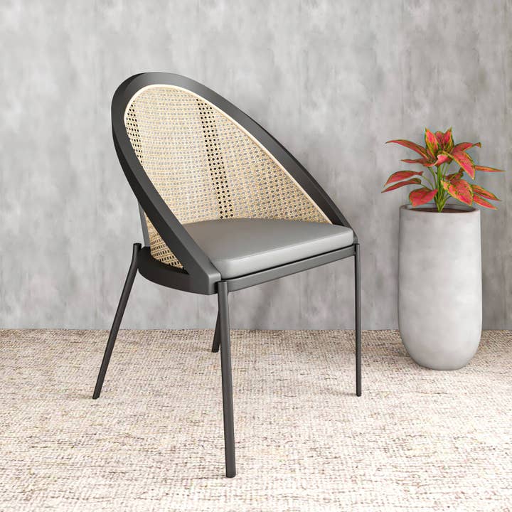 Urban moderne polyester rattanryglæn spisebordsstol med metalben for engroshandel hos LeisureMod