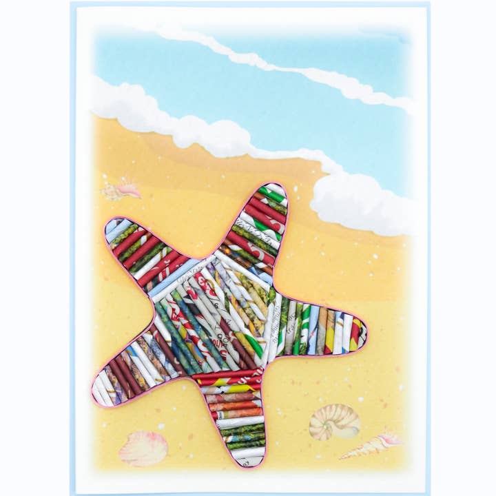 Rivista riciclata, ecologica, fatta a mano, Star Fish Card per la vendita all'ingrosso da parte di Loving Nature