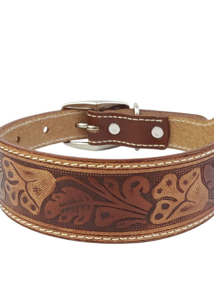 Western Floral Embossed Dog Collar for wholesale by Axesoria West