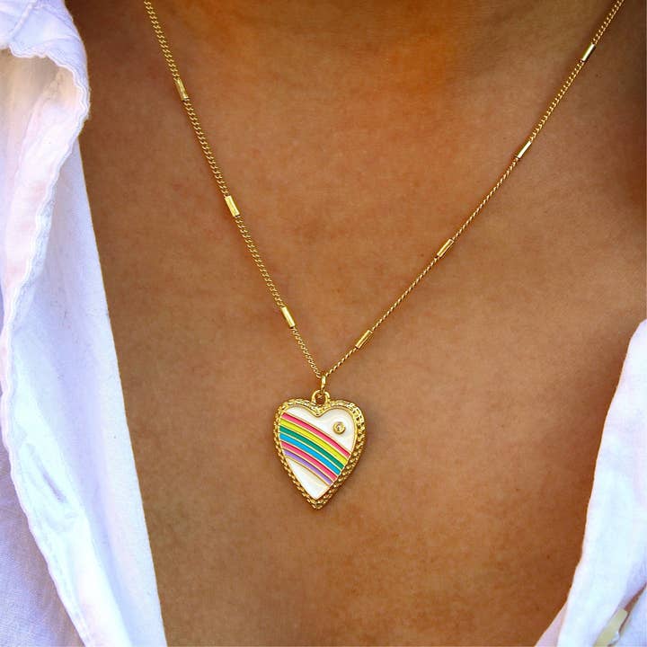Rainbow Enamel Heart Pendant for wholesale by Vivian Grace Jewelry