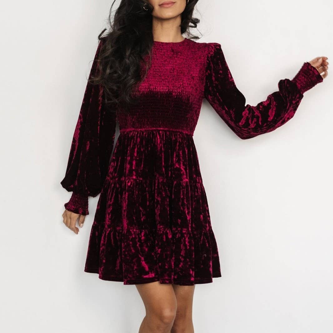 Rosa Clothing - Wholesale Dress - Women's - Velvet Ruffled Crewneck Dress13