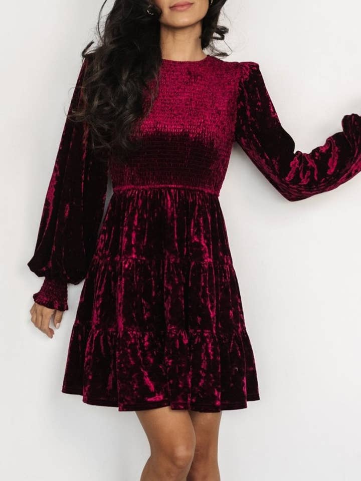 Rosa Clothing - Wholesale Dress - Women's - Velvet Ruffled Crewneck Dress13